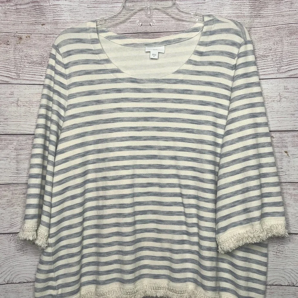 J. Jill Soft Knit Striped 100% Cotton Blue and Ivory Lagen Coastal Top Size XL - Picture 4 of 8